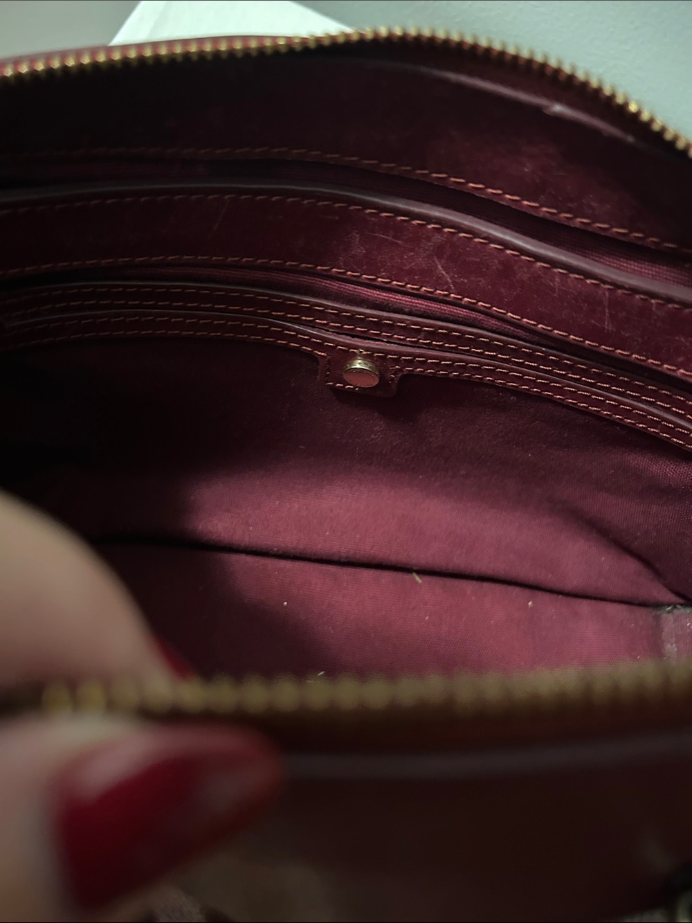 Tory Burch Burgundy Leather Satchel with Gold Hardware in EUC Retail $595 - Picture 12 of 14